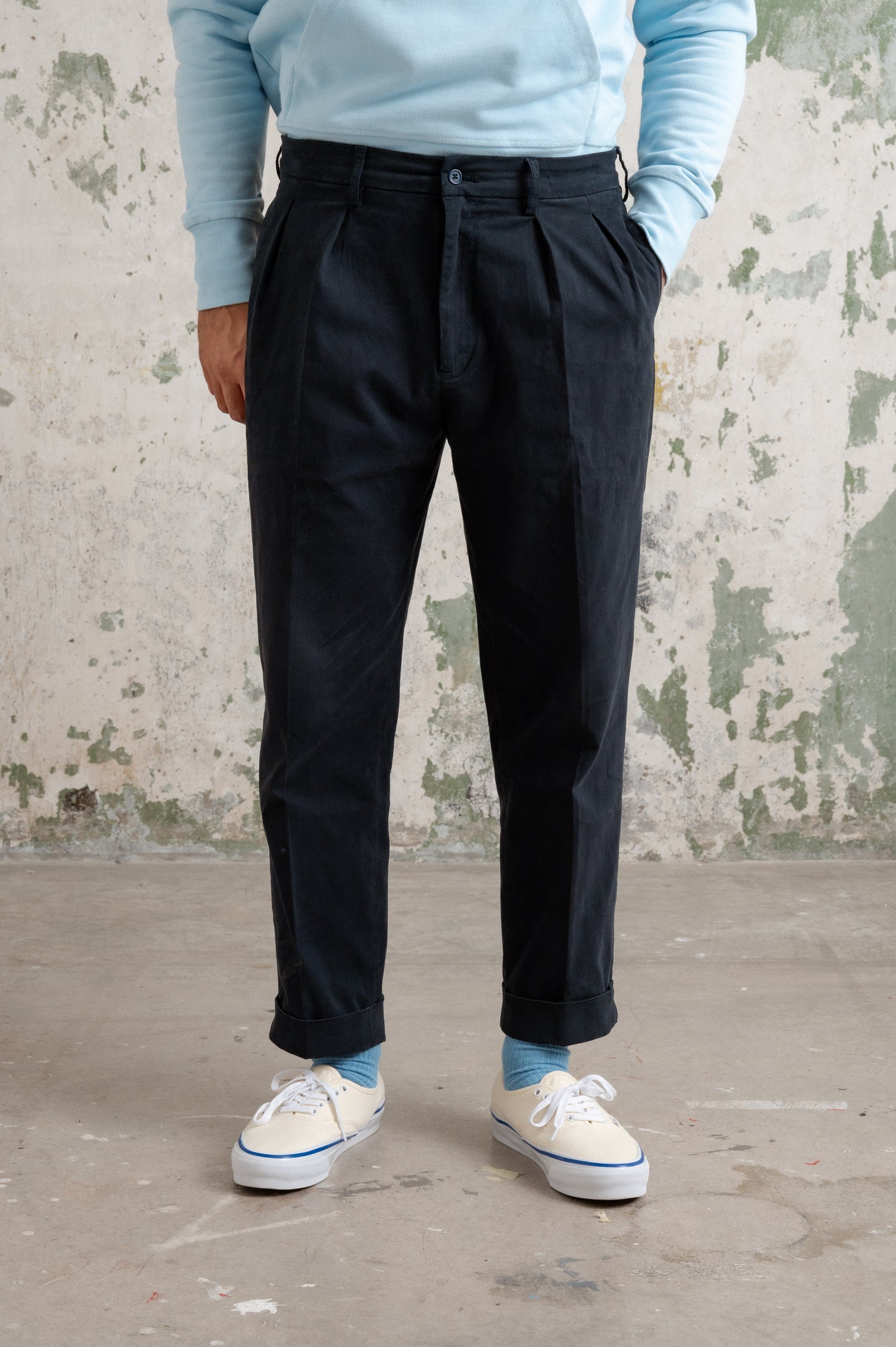 Double Pleat Navy Pants
